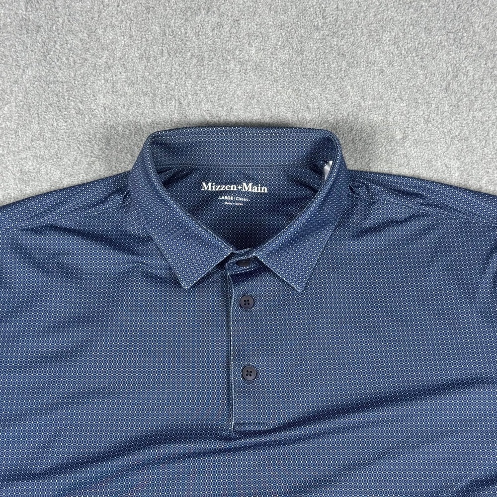 SOLD Mizzen+Main Polo Shirt Mens L Blue Classic Performance Geometric